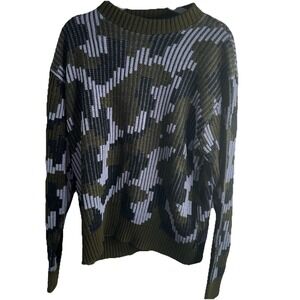 Vintage‎ 70s North Cape Brown Blue Black Camo Ribbed Knit Sweater Size Large